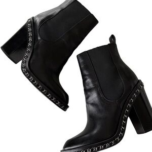 CHANEL Black Ankle Boots with Chain Detail